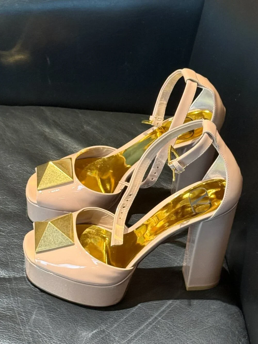 Valentino Garavani Maxi Stud Platform open toe heels US 6.5